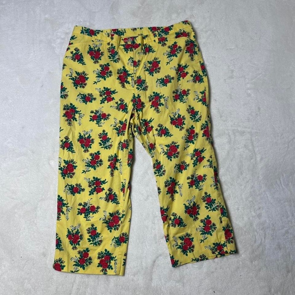 Lauren Ralph Lauren Crop Pants Yellow Floral Rose Cottage Core Women's Size 14 - Picture 1 of 4